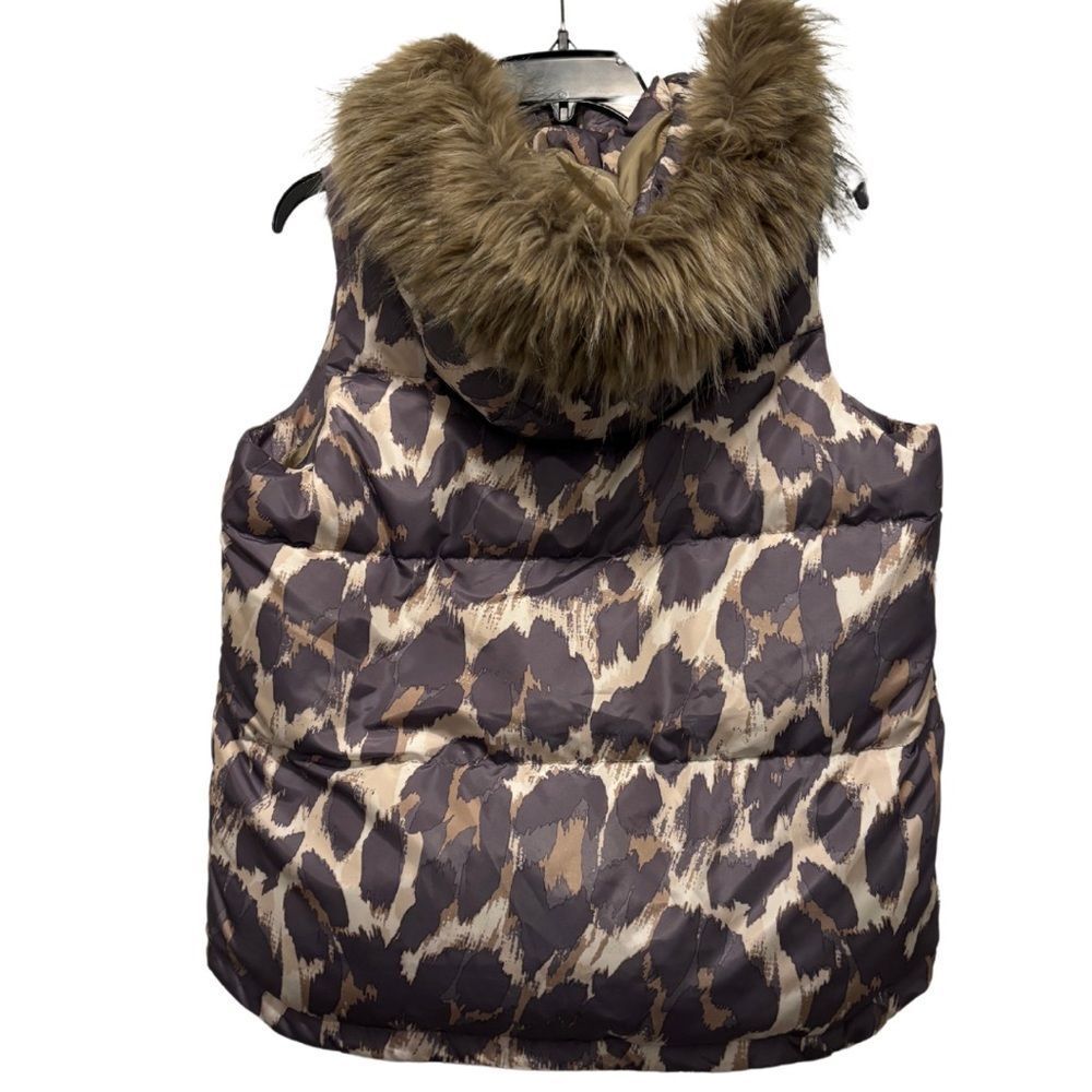NWOT Coach Hooded Animal Print Down Puffer Vest with Removable Faux Fur - Picture 3 of 5